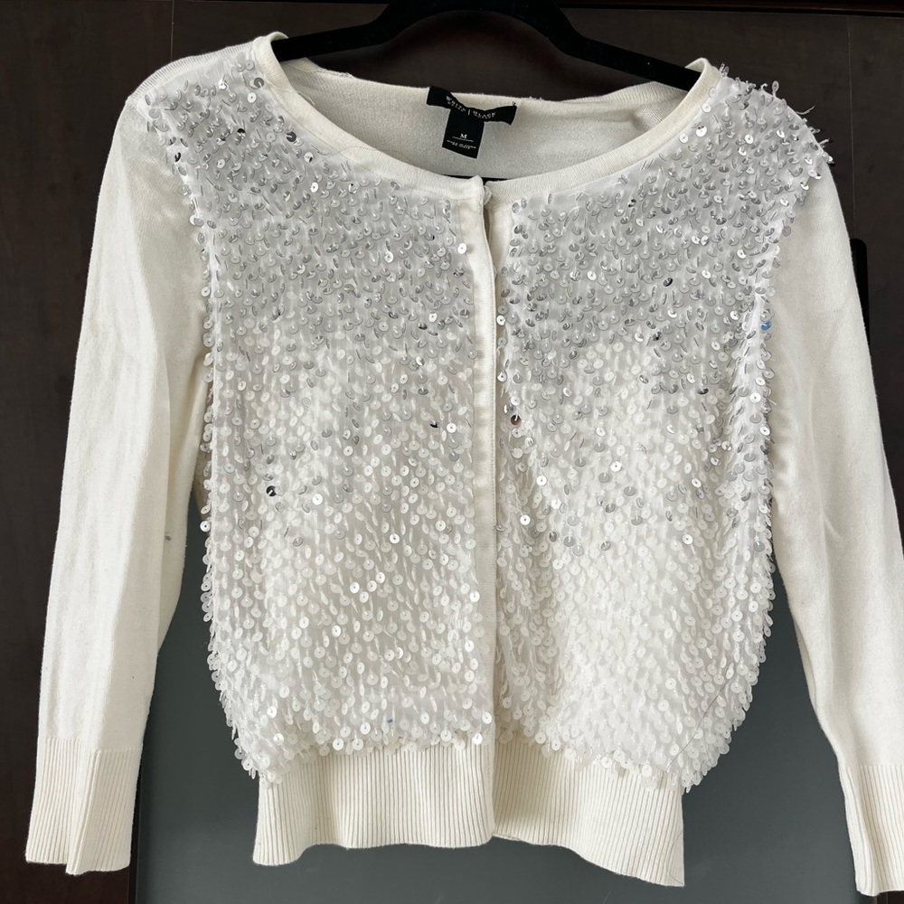 White House Black Market Sequin White Cardigan